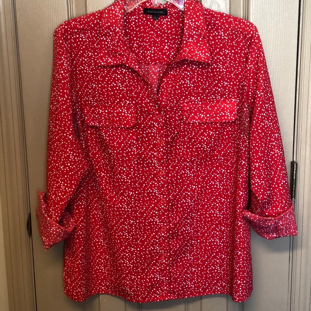 Red Polka Dot 3/4 Sleeve Light Airy Women’s Large Blouse